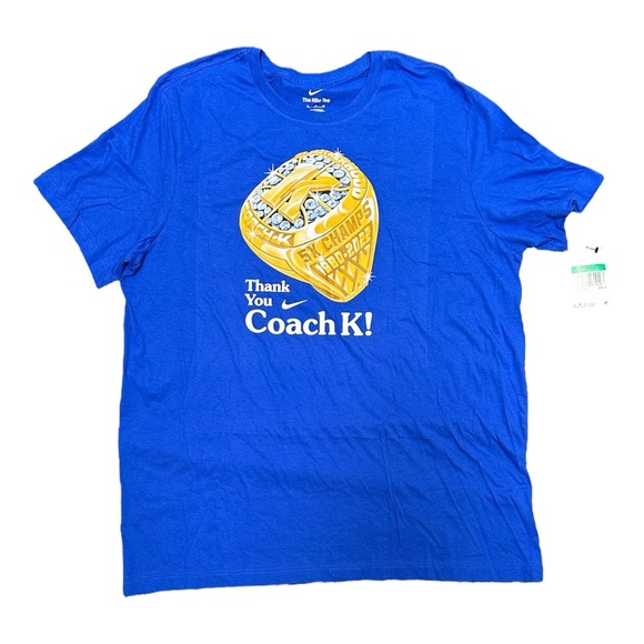 NEW Nike Duke Blue Devils Thank You Coach K Ring T-Shirt Men’s XL Royal Blue - Picture 2 of 8